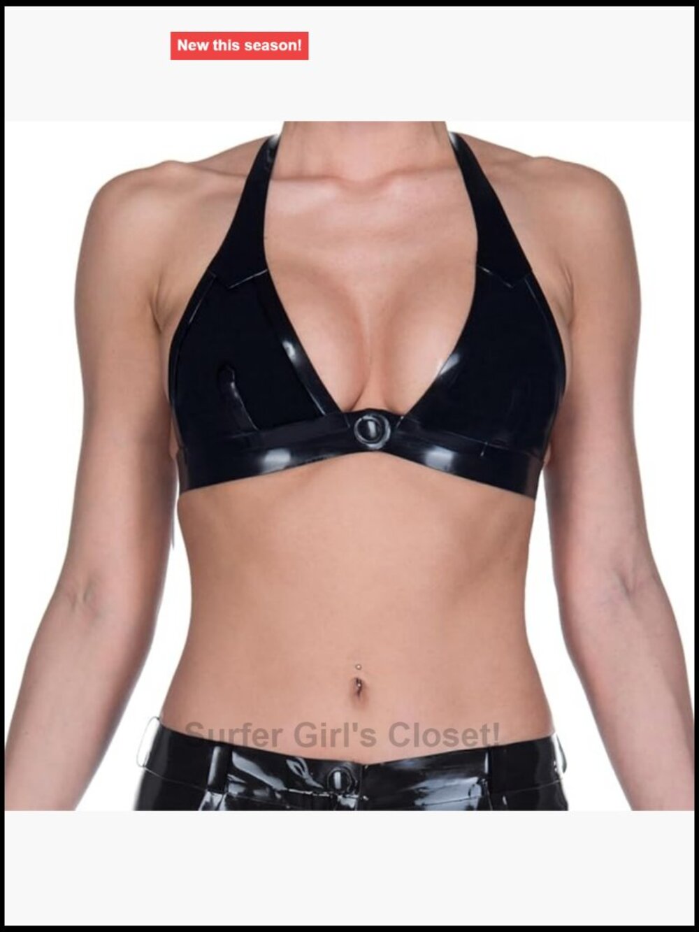 Latex Bikini Top with Buttons, U-Plunge Backless Wire Free Bra, Adjustable